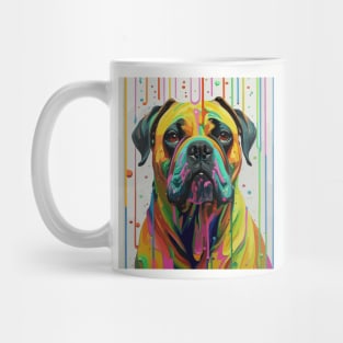 ink art Half portrait happy bullmastiff dog in a room filled with paint Mug